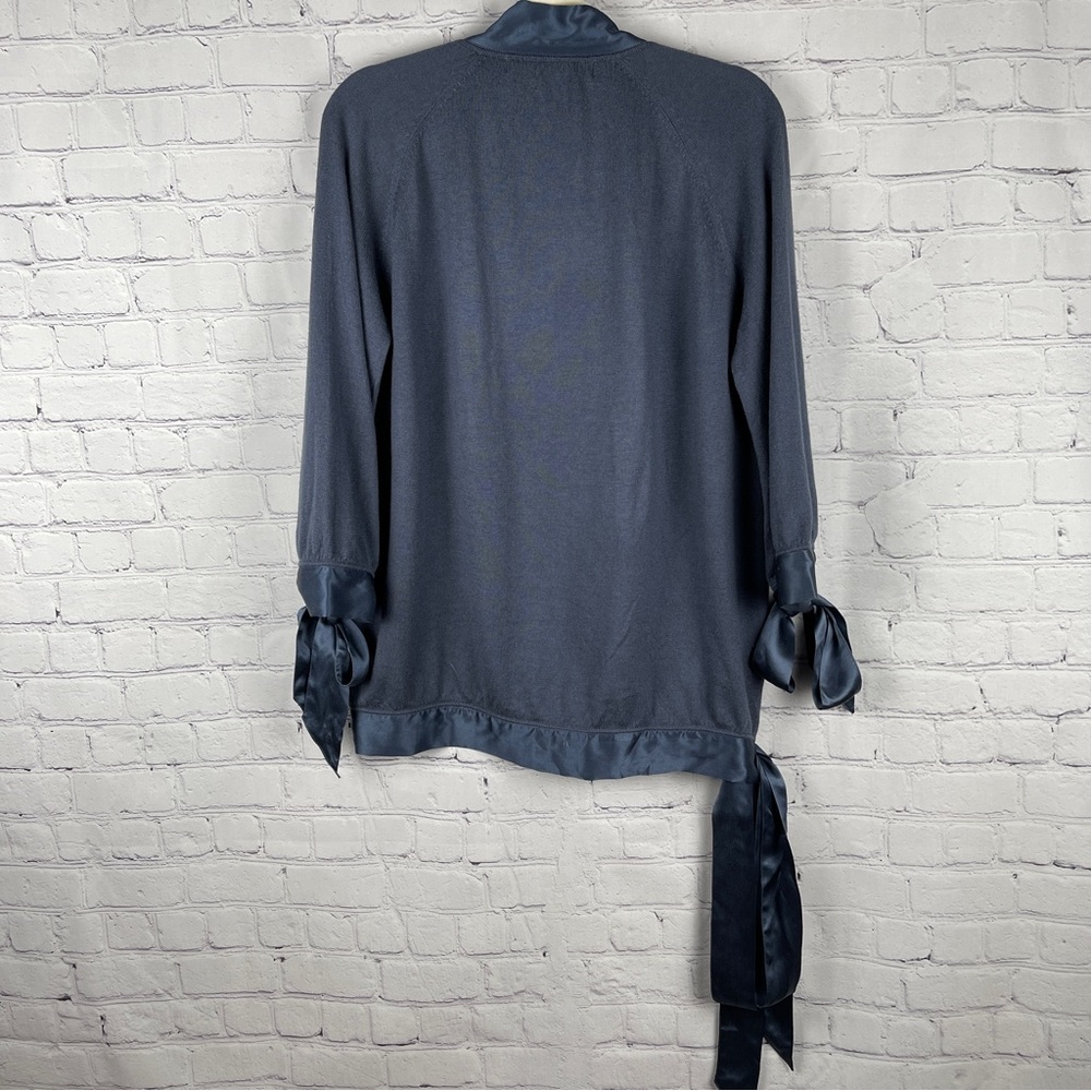 Stella McCartney Navy Satin-Trim V-Neck Sweater - Picture 4 of 15